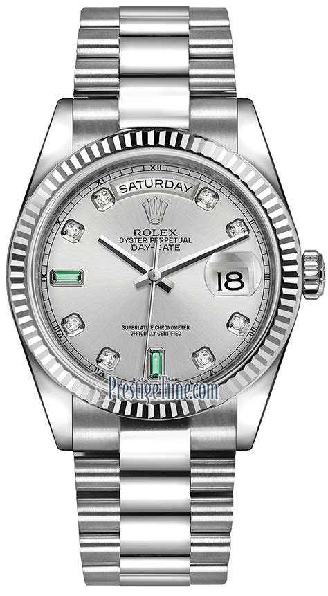 rolex day-date 36mm white gold fluted bezel 118239 rhodium diamo|rolex 18 ct diamond watch.